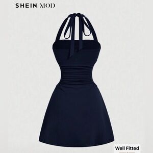 SHEINMOD Simple Solid Color A-Line Dress With Cinched Waist.